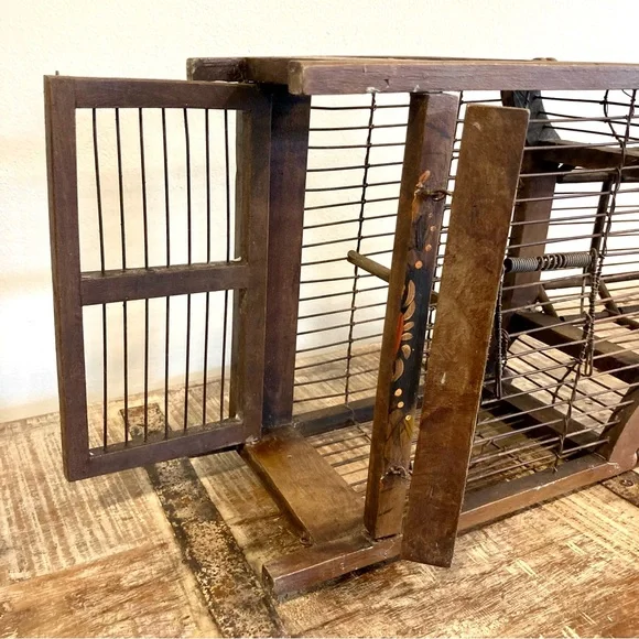 Leaning Birdcage Wooden and Wire Vintage Birdcage Poor Shape - Picture 16 of 16